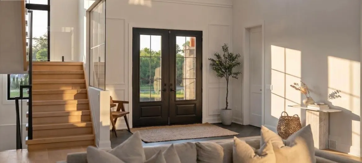 Bright entryway with French doors